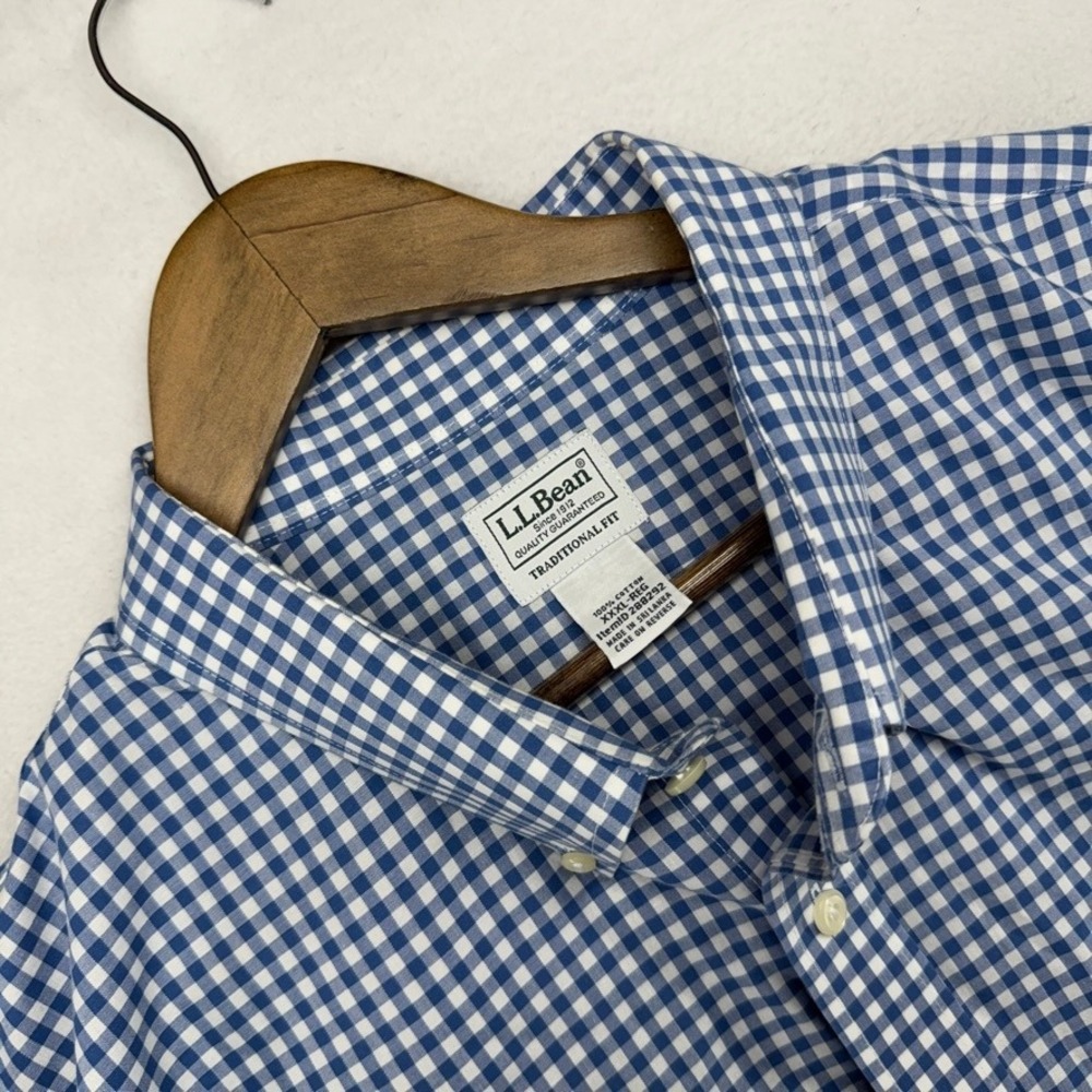 LL Bean Oxford Shirt men's 3XL Blue White Gingham Check Plaid Button Down Cotton